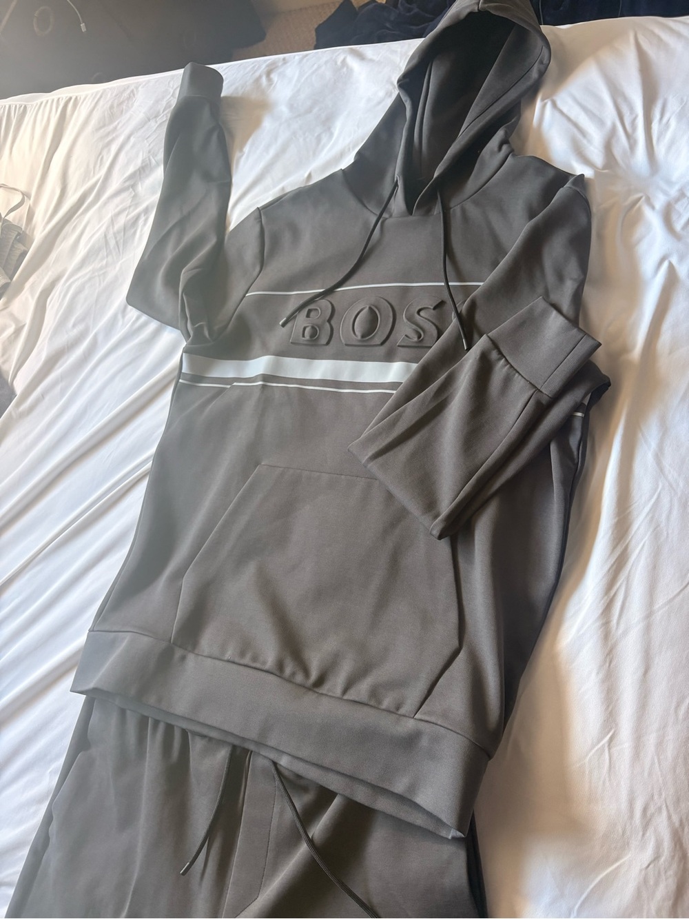 Boss Charcoal Gray Embossed Logo Hooded Sweatshirt